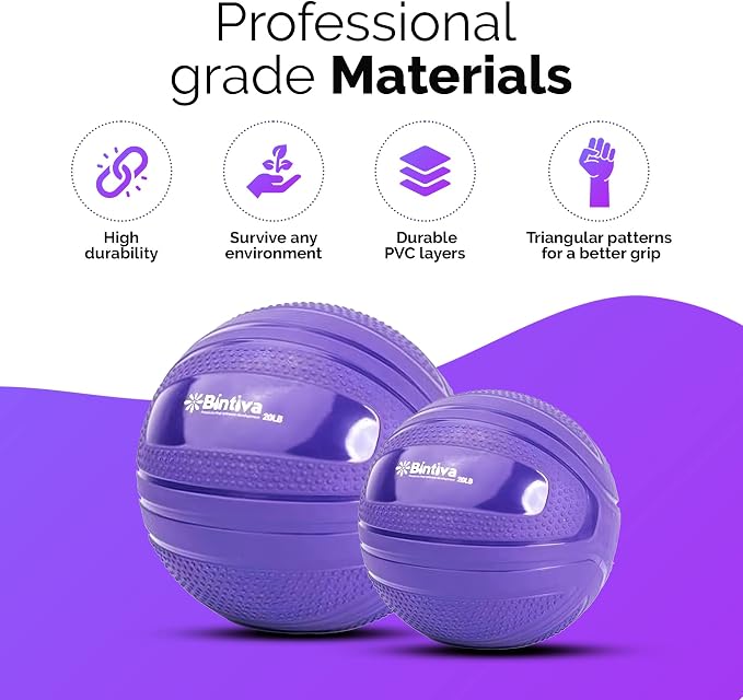 bintiva Non Bounce Slam Ball - Exercise Weighted Deadball for Workout and Fitness Routines - Medicine Dead Weight Ball