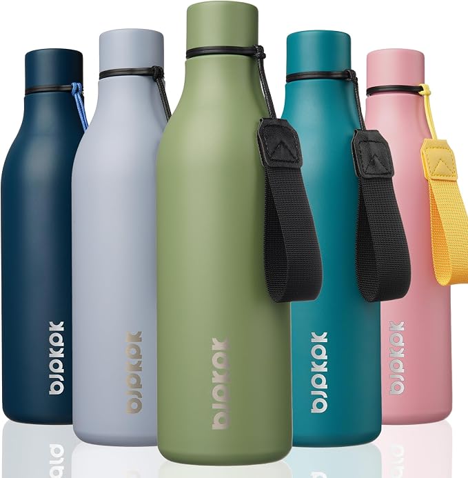 BJPKPK 25oz Insulated Water Bottle, Stainless Steel Bottle with Carry Strap | Keep Cold & Hot Vacuum Insulation, Leak-Proof BPA-Free Design, Slim Bottle Fits Most Cup Holders for Gym, Office & Travel