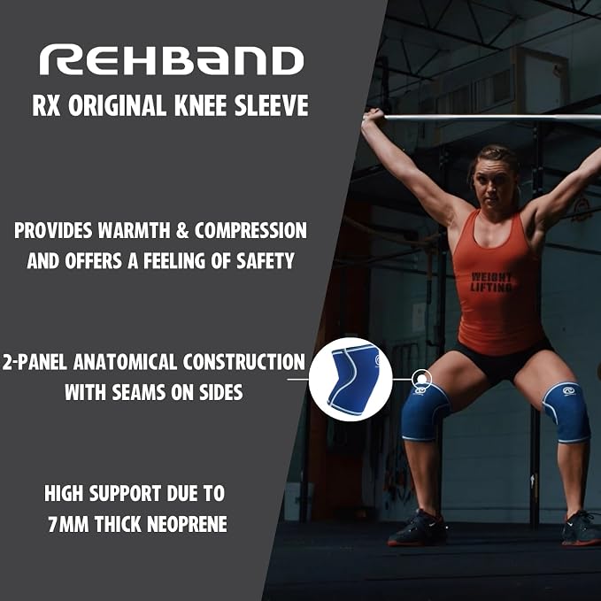 Rehband Original Knee Sleeve 7mm Neoprene Compression Knee Support, Ideal for Weightlifting, Powerlifting, Strongman & Fitness