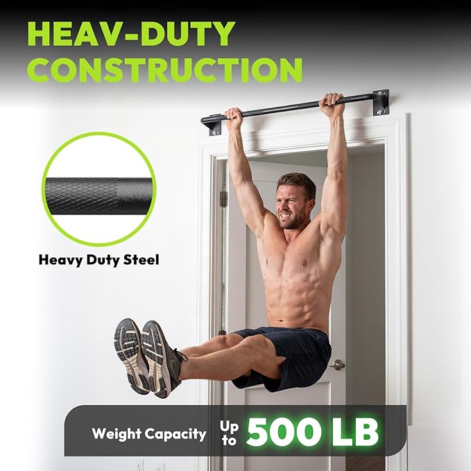 HANDBODE Wall Mounted Pull Up Bar for Doorway, 52''/36'' Chin Up Bar | 500 lb Capacity, Thickened Steel Construction, Joist Mounted