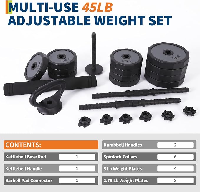 Garvee Adjustable Dumbbells Set 45/65/85 Lbs, 3 In 1 Weight Dumbbell Set | Adjustable Free Weights Set Used As Kettlebells, Barbells, Dumbbells with Barbell Connector & Kettlebell for Home Gym