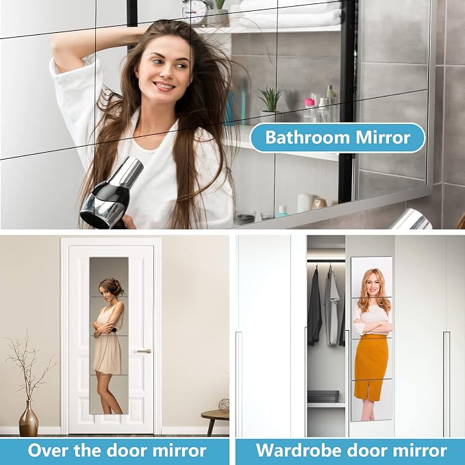 SLDIYWOW Shatterproof Full Body Wall Mirror Tiles, 8PCx12x12 Acrylic Tiles for Bedroom, Baby Kids Playroom, Over The Door Closet Mirror