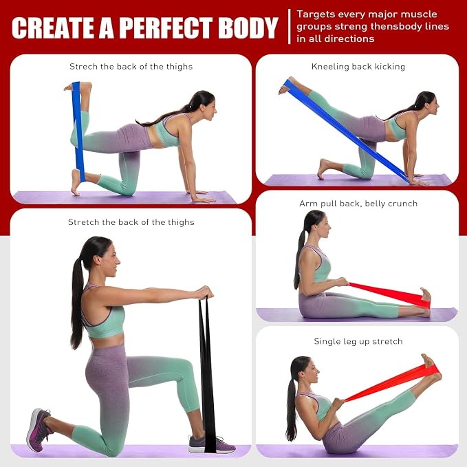 HPYGN 3 Levels Non-Latex Exercise Bands for Physical Therapy & Yoga, Professional Resistance Bands Set for Working Out, Strength Training, Pilates & Rehab, TPE Elastic Stretch Bands for Seniors, Women