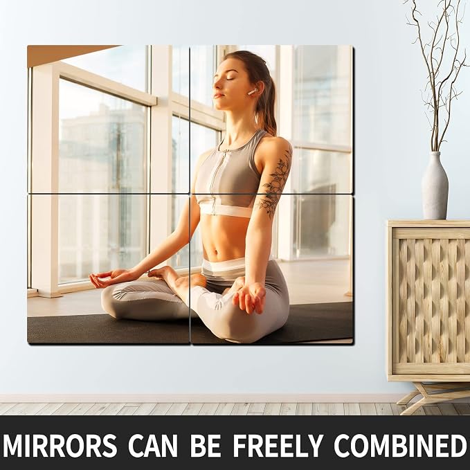 Unbreakable Acrylic Full Length Mirror for Wall Mounted, Full Body Mirror for Kids, Flexible Plastic Safe Shatterproof, 4 PCS 14 x 12 Inches, Workout Mirrors Tiles for Home Gym, Bedroom Over The Door
