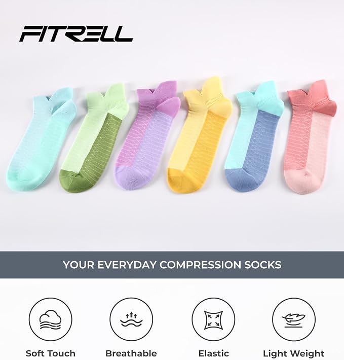 FITRELL Ankle Compression Socks for Women & Men - 5/6 Pairs Cushioned Arch Support Running Socks, Plantar Fasciitis Relief
