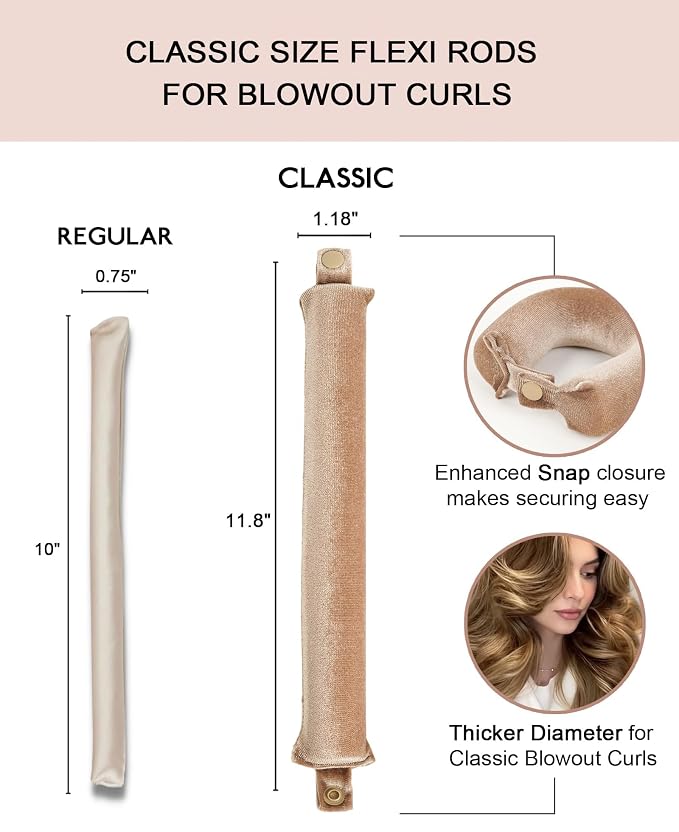 Classic Heatless Curls Overnight Rods No Heat Hair Curlers to Sleep Jumbo Foam Large Hair Rollers for Medium Long Hair Blowout Look, Heatless Flexible Curling Rod Set with Satin Wrap for Sleeping