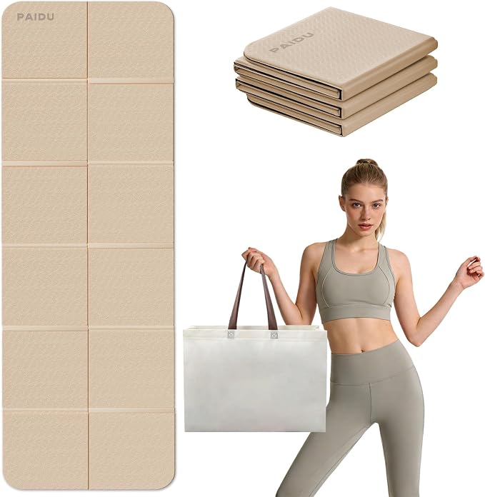 PAIDU Foldable Yoga Mat, 70"x24"x0.31" TPE Non-Slip Mat with Bag | Double‑sided non‑slip, 8mm thick TPE, foldable for travel, ideal for yoga/pilates/fitness/home/outdoor workouts