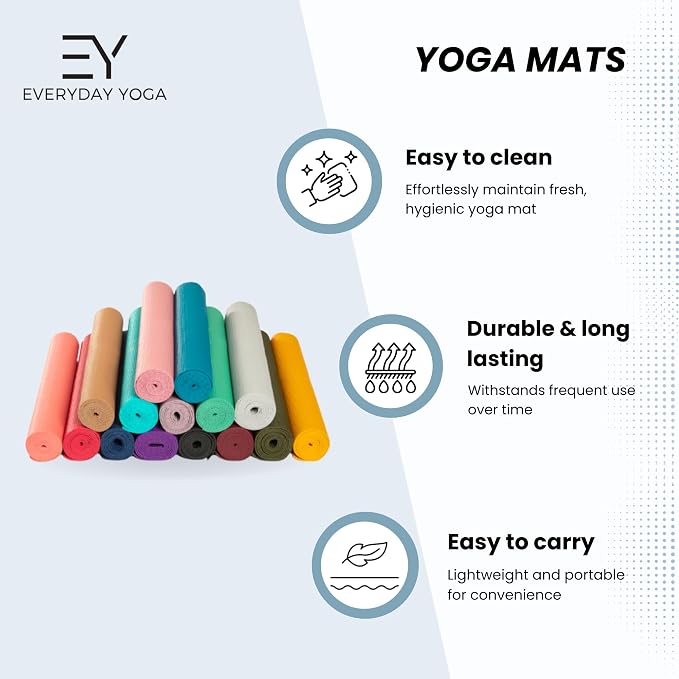 Everyday Yoga Deluxe Mat, Spacious 72"x24" Non-Slip Yoga Mat for Comfortable Home Workouts, 3-5mm Extra Thick