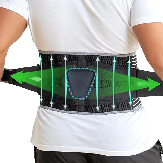 KONSEDIK Back Brace for Herniated Disc,Lower Back Pain Relief,Strain,Adjustable Lumbar Support Belt,with 6 Stays and Removable 3D Pad,for Men and Women Work,Lifting,Sciatica,Scoliosis(Large)