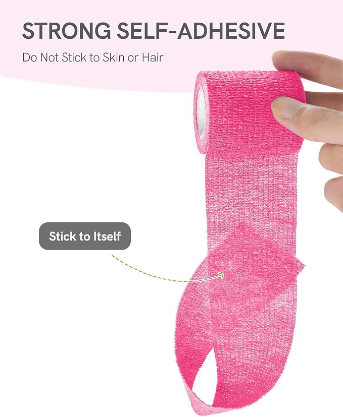FriCARE Self Adhesive Bandage Wrap, Medical Tape in First Aid Kit, Pink | Elastic Cohesive Bandages for Sports/Vet/Wrist Ankle Wounds, 2 Inches X 5 Yards, Latex-free 6 Rolls