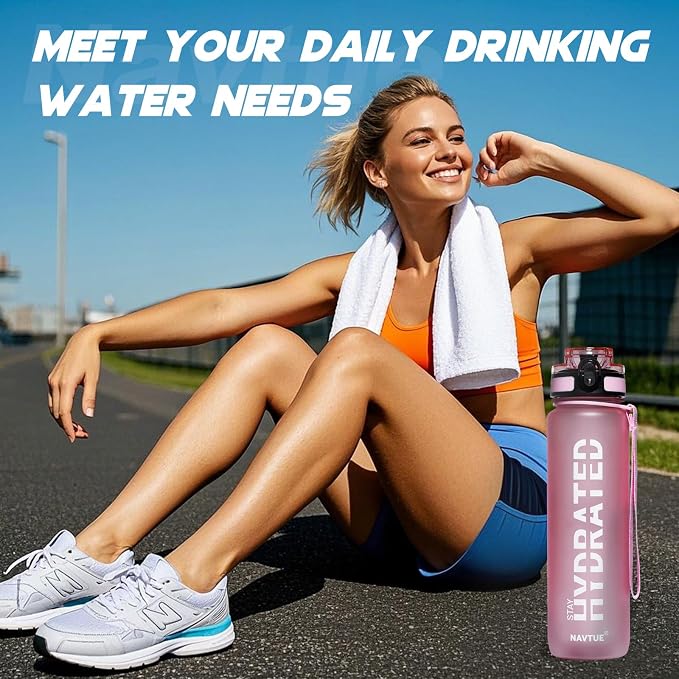 Water Bottle 32 oz Motivational Time Marker Tritan Bottle | BPA-free Tritan water bottle with time marker leakproof Lightweight portable Easy Clean Brush for Gym, Travel, School, Office