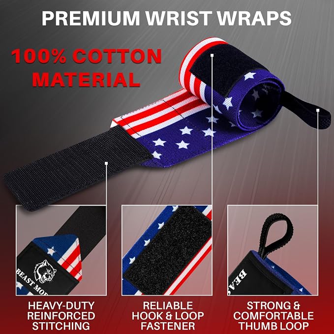 TECEUM Elastic Cotton Weightlifting Wrist Wraps with Thumb Loops, 1 Pair