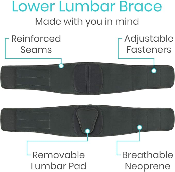 Vive Lower Back Support Brace for Men & Women - Dual Adjustable Lumbar Belt for Heavy Lifting, Herniated Disc, Sciatica, Scoliosis, & Thoracic Pain Relief - Compression Posture Device for Work or Home | For Heavy Lifting, Herniated Disc, Sciatica, Scol...