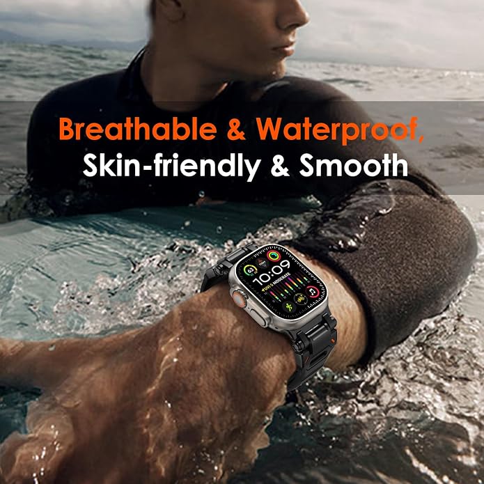 WINGLE FKM Rubber Bands for Apple Watch Band Ultra 3/2/1 Band Ultra 49mm Series 11 10 46mm 45mm 44mm 42mm SE 3/2/1 9 8 7 6 5 4 3 Men, Military Rugged Metal Connector Silicone Apple iWatch Sport Bands