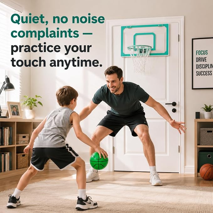 Mini Basketball Hoop Indoor – Over Door Basketball Set w/ 17"x11" Shatterproof Backboard, Foam-Padded Door Protection, Quiet Slam Dunk, 3 Mini Balls & Pump, No Tools Required