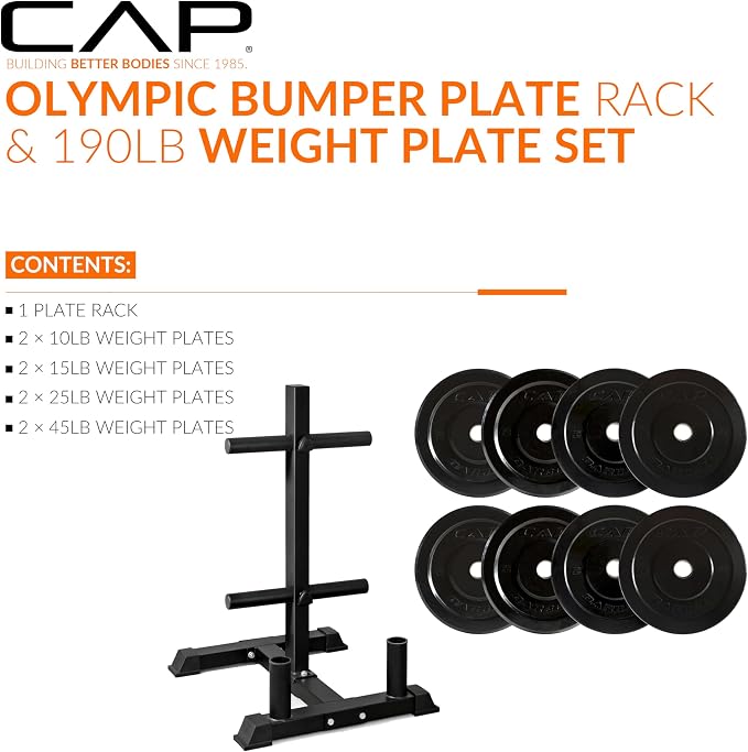 CAP 2-inch Olympic Bumper Plate Weight Set | 100-370 lbs | Multiple Colors | Storage Rack Optional