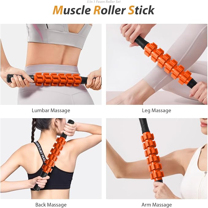 SUBCULTUREPICK 5-in-1 Foam Roller Set Trigger Point Exercise Foam Roller | High Density Deep Tissue Muscle Massage, Muscle Roller, Massage Ball, Stretching Strap, for Physical Therapy & Pain Relief