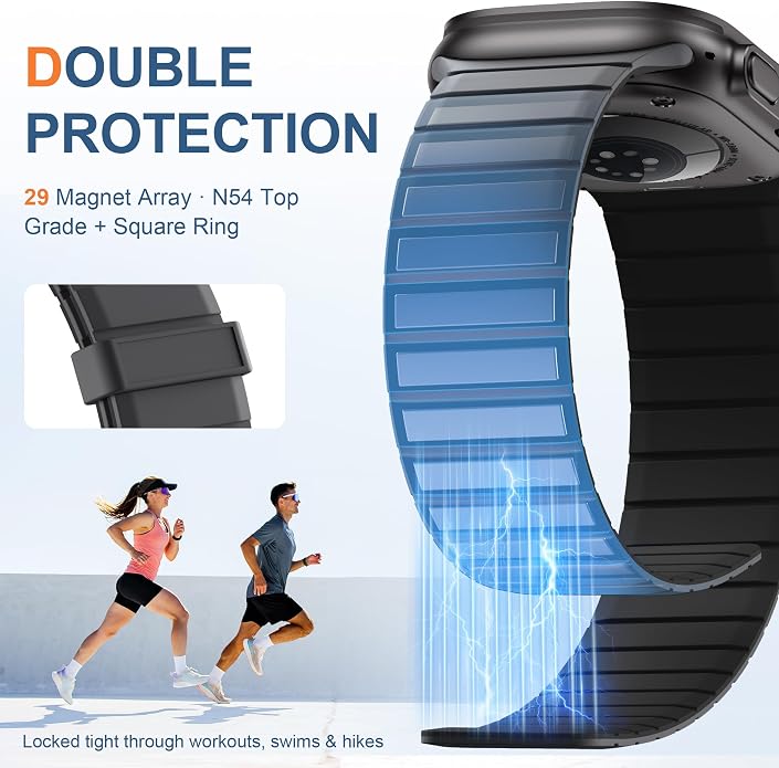 SNBLK Magnetic Band Compatible with Apple Watch Bands for Men 44mm 45mm 46mm 49mm 42mm 41mm 40mm 38mm Women, Secure Silicone Sport Loop Magnet Strap for iWatch Ultra 3 2 1 SE Series 11 10 9 8 7 6 5 4