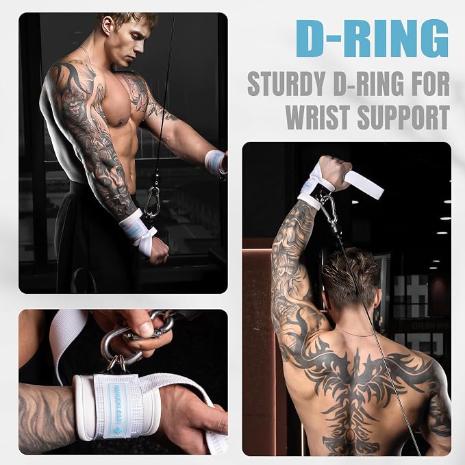 M MANUEKLEAR Wrist Straps for Weightlifting, Gym Lifting Straps with D Rings for Cable Machine,Weight Lifting Wrist Wraps for Men Women