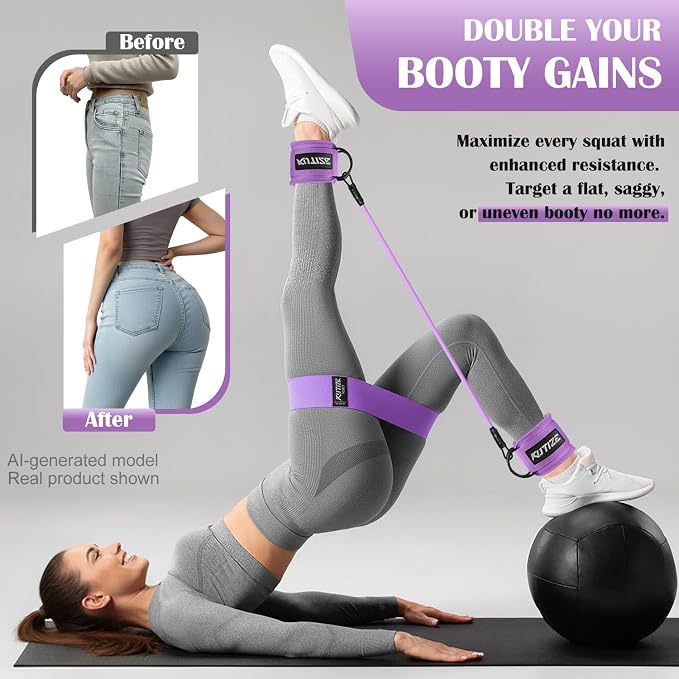 KUTIZE Ankle Resistance Bands with Cuffs & Fabric Resistance Bands Set - Legs & Glutes Workout Equipment for Women & Men, Home Gym Heavy Exercise Bands for Hip, Yoga, Strength Training, Rehab, Pilates