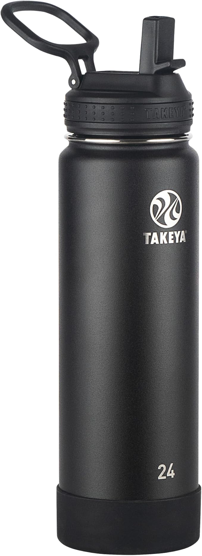 Takeya 24 oz Actives Stainless Steel Water Bottle with Straw Lid – Leakproof, Double-Wall Insulated, Keeps Drinks Cold 24 hrs/Hot 12 hrs, BPA-Free, Powder-Coated, Gym & Travel, Onyx