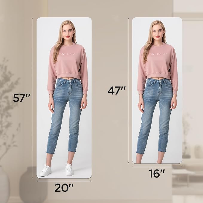 iCAGY Acrylic Full Body Self-Adhesive Shatterproof Mirror | Ultra-Thin, Lightweight, Frameless, Easy Install, Wall Mirror for Home Gym, Bedroom, Closet Door, Rectangle, 16"x 47", 4PCS