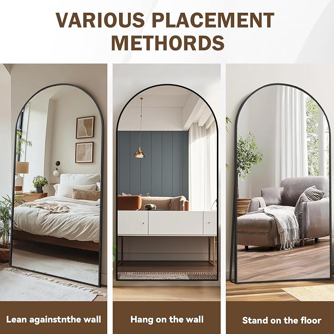 LFT HUIMEI2Y 79"x39" Arch Full Length Mirror, Black Floor Mirror | Tempered Oversized Mirror Full Body with Aluminum Alloy Frame; Standing, Leaning, or Wall Mount for Bedroom, Living Room