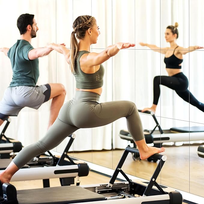 Queekay 20 Pcs Home Gym Mirrors 12" x 24" Acrylic Wall Mirror Tiles 2mm Thick Self Adhesive Mirror Sheets Frameless Wall Mounted Mirror Stickers Decor for Workout Bedroom Ceiling