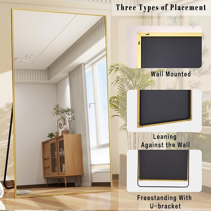 BEAUTYPEAK 76"x34" Rectangle Full Body Floor Mirrors, Full Length Mirror | Hanging or Leaning, Aluminum Alloy Frame Wall Mirror for Bedroom, Dressing Room, Gold