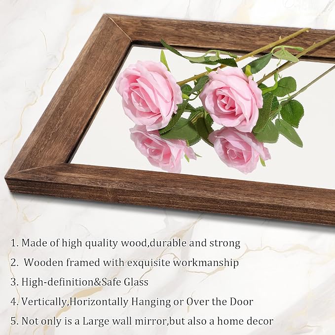 AAZZKANG Hanging Mirror Full Length Vintage Large Mirrors Wooden Framed | 47"x16" Bedroom Living Room Bathroom Entryway Wall Mounted Mirror Vertically or Horizontally
