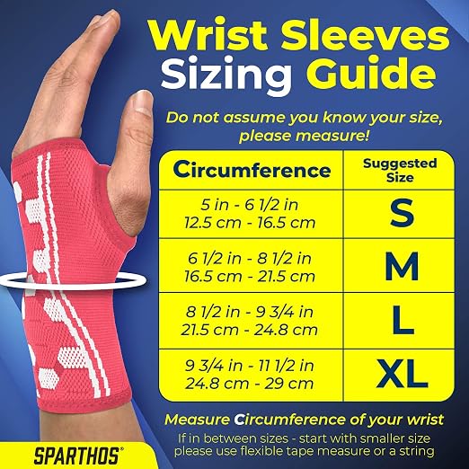 Sparthos Wrist Compression Sleeves (Pair), Carpal Tunnel Brace - Pink-LG