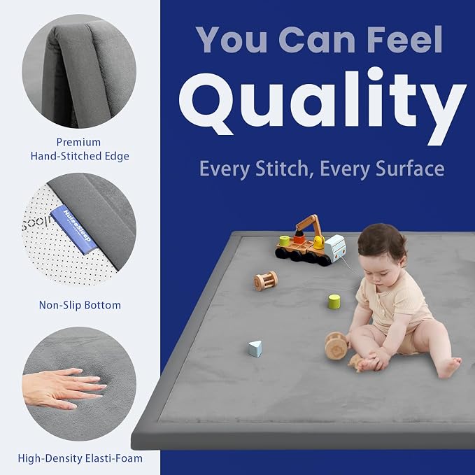 Huloo Sleep 2" Extra Thick Baby Play Mat for Floor,Ultra Soft Elasti Foam Mat for Tummy Time & Crawling,Playpen,Non Slip Nursery Rug for Toddlers,Infants,kids,Tatami Style for Yoga,Playroom(Dark Gray)