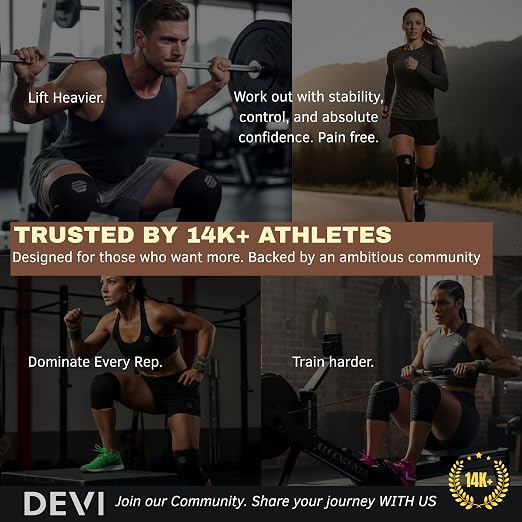 Knee Sleeves 7mm for Weightlifting, Squats, Fitness, Powerlifting, with Advanced 2026 Anti-Slip Design, Premium Neoprene, Constant Compression Brace, Gym Training Support - 1 PAIR - Men Women – DEVI