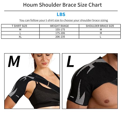 HOUM Rotator Cuff Shoulder Brace with Adjustable Compression Sleeve, Hot/Cold Pack Compatible, Breathable Shoulder Support for Pain Relief, Fits Left/Right Arm, Men & Women (Large)