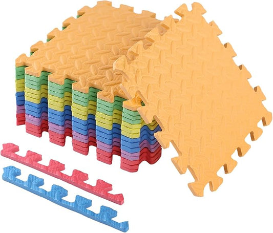 Shihanee Foam Floor Tiles Foam Floor Mats Play Mats Bulk with Borders Interlocking for Bedroom Gym Nursery(11.8 x 11.8 Inch,Colorful)