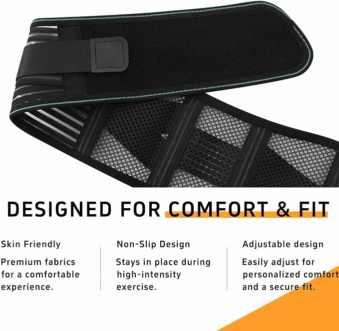 Lower Back Brace for Men and Women, Adjustable Lumbar Support Belt with Breathable Lightweight Design