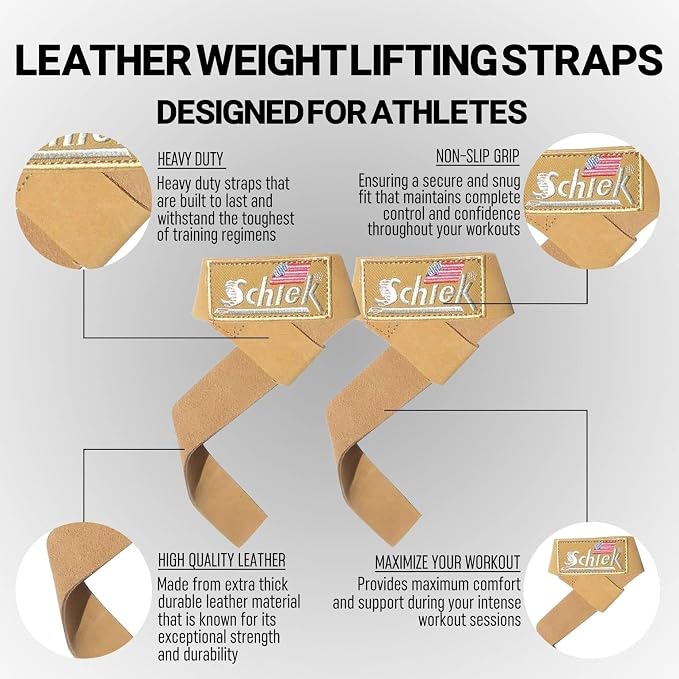 Schiek Sports Model 1000LLS Leather Weight Lifting Straps