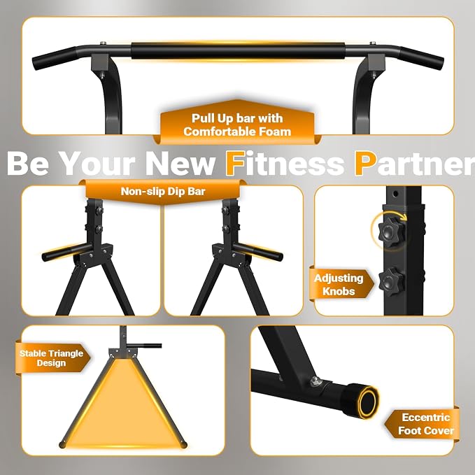 YYJO Foldable Pull Up Bar Free Standing Multi-function Power Tower Dip Bar with Assistance Bands Home Gym Strength Training Equipment