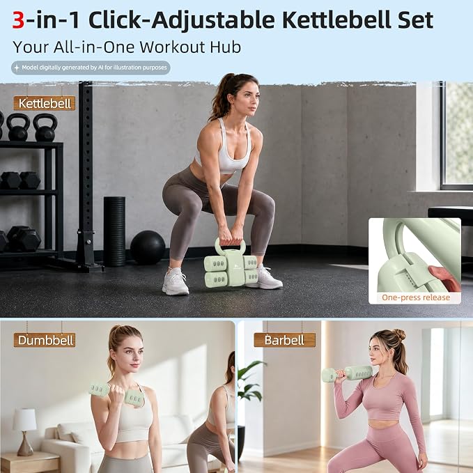 Abahub 2 in 1 Kettlebell & Dumbbell Set, Adjustable Dumbbell for Home Gym | Dumbbell with Kettlebell Converter Set of 2, Full Body Workout Kettlebell for Women