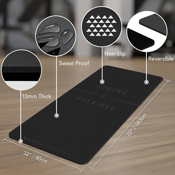 Large Exercise Mat – Extra Thick 10mm Workout Mat (72"x32") – Non-Slip TPE Yoga Mat for Women & Men – Pilates, HIIT, Fitness & Home Gym Mat – Includes Free Carry Bag