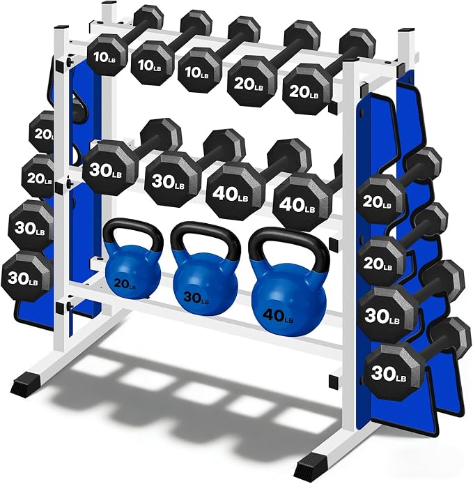 Heavy Duty Dumbbell Rack, 2-Side Extension Holder for Home Gym Storage Rack | Adjustable Width, Large Weight Capacity, Sturdy Steel Stand Only, for Dumbbells & Kettlebells Home Gym Storage Rack