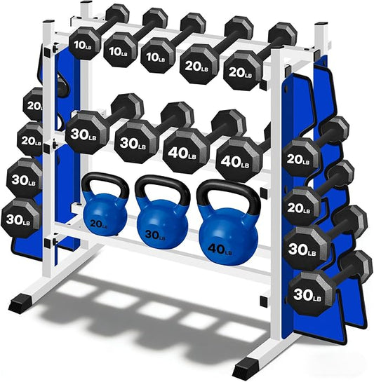Heavy Duty Dumbbell Rack, 2-Side Extension Holder for Home Gym Storage Rack | Adjustable Width, Large Weight Capacity, Sturdy Steel Stand Only, for Dumbbells & Kettlebells Home Gym Storage Rack