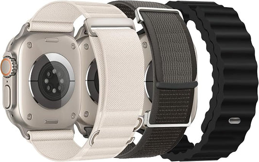 3 Pack Compatible with Apple Watch Ultra 3/2 Band 49mm 46mm 45mm 44mm 42mm Men Women,Breathable Trail Loop+Alpine Loop+Ocean Sport Band for iWatch Ultra 3/2/1 Series 11/10 /9/8/7/6/5/4/3,SE 3 2 1