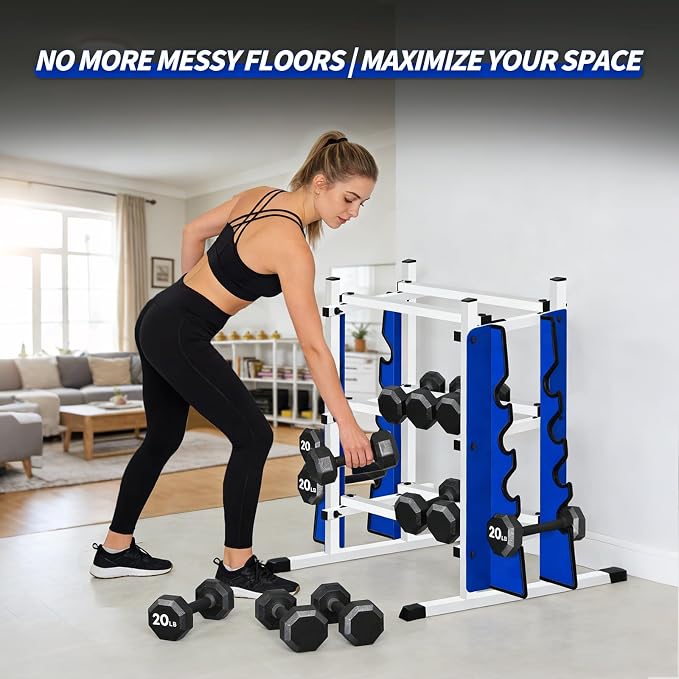 Heavy Duty Dumbbell Rack, 2-Side Extension Holder for Home Gym Storage Rack | Adjustable Width, Large Weight Capacity, Sturdy Steel Stand Only, for Dumbbells & Kettlebells Home Gym Storage Rack