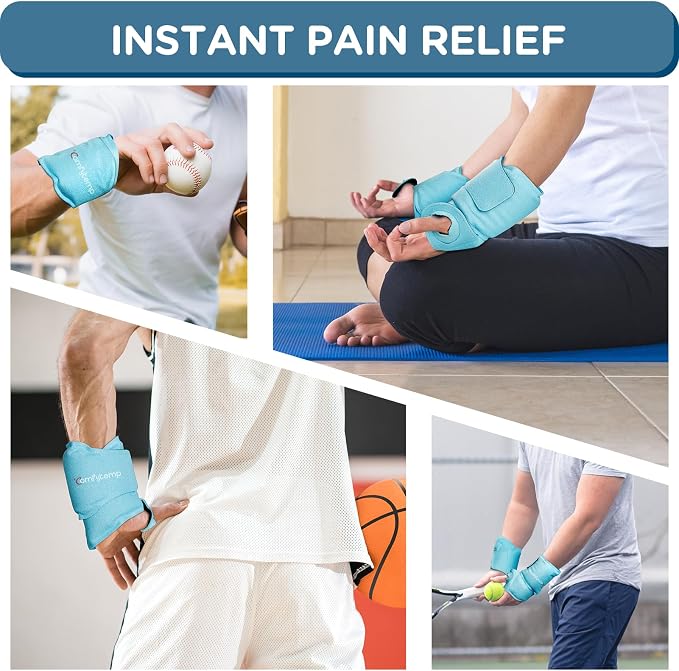 Comfytemp Wrist Ice Pack Wrap Carpal Tunnel Relief Wrist Brace, 2 Packs | FSA Eligible HSA, Gel Ice Packs for Injuries Reusable for Pain Relief, Thumb Hand Ice Pack, Hot Cold Compress Hand Brace