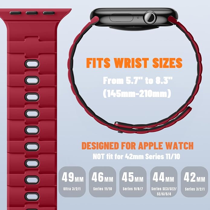 Bandletic Magnetic Silicone Watchband Compatible with All Apple Watch | Strong Magnet Sport Strap for iWatch Ultra 49mm Series 11-1 SE 46mm 45mm 44mm 42mm 41mm 40mm 38mm, Ideal for Men Women