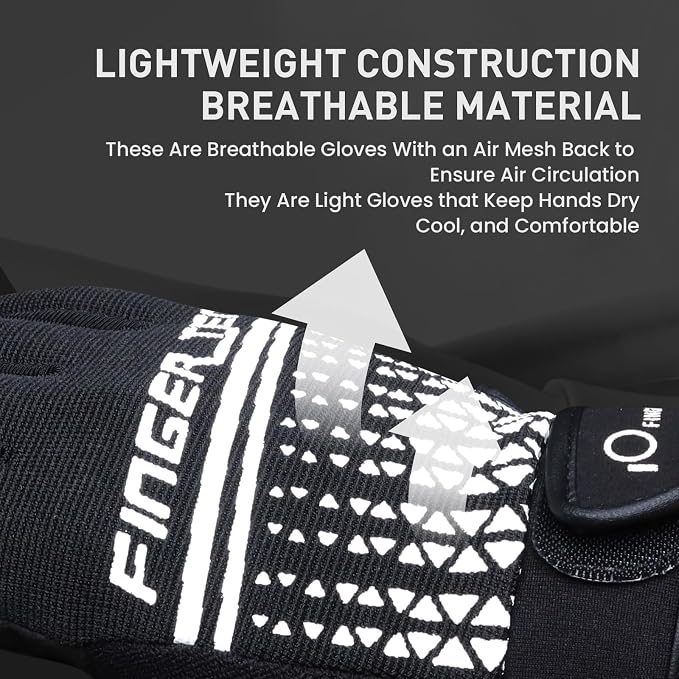 FINGER TEN Workout Gloves Full Finger with Padding 1 Pair | Shock Absorbing Palm Support, Non-Slip Extra Grip Control, Breathable Flexible Fit, for Exercise Weight Lifting Fitness