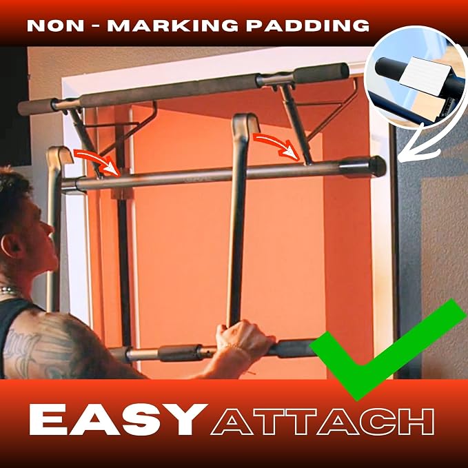 JACKAL Door Pullup Bar and Dip Bar Station - Multi Grip, Removable Dip Bars, Rigid NO WOBBLE, Easy Folding Storage, No Screws, Dip Station and Pull-up Bar for Doorway, Collapsible Dip Station, No Door Damage, High Weight Capacity, Foldable Bodyweight W...