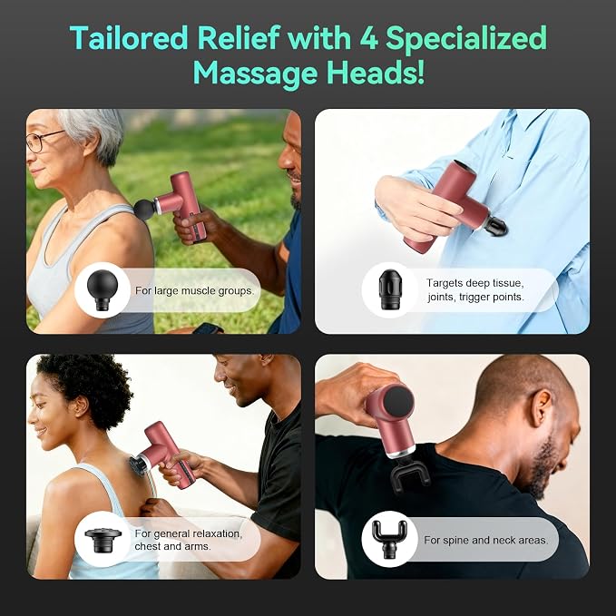 Mini Massage Gun Pocket-Sized Massage Gun Deep Tissue Quiet, Portable Percussion Muscle Travel Massager Gun,Back/Neck Massager for Pain Relief Deep Tissue (Red)
