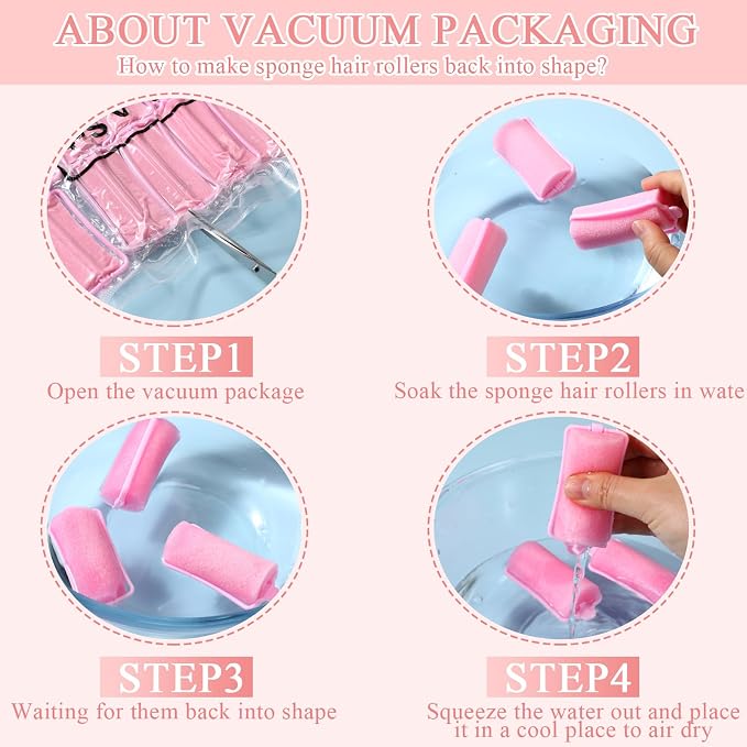 Geyoga 18 Pieces Pink Foam Hair Rollers Large Hair Curlers Sponge Rollers for Heatles to Sleep in a Curl for Women's Short and Long Hairs Styling (1.4 x 2.6 Inches)